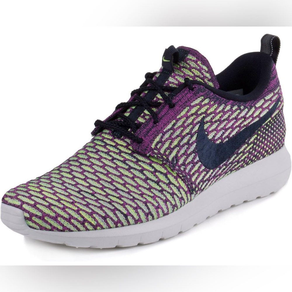 NIKE Flyknit Rosherun Mens Running Shoes 677243-400 Dark Obsidian Fushia-Flash